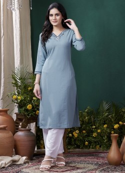 Grey Cotton Readymade Kurti | Embroidered GIVA VOL-2 675