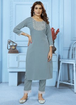 Aqua Blue Cotton Readymade Salwar Kameez Embroidered GOLDY VOL-1 6526 A