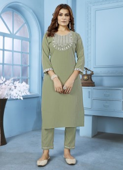 Green Cotton Readymade Salwar Kameez Embroidered GOLDY VOL-1 6528 A