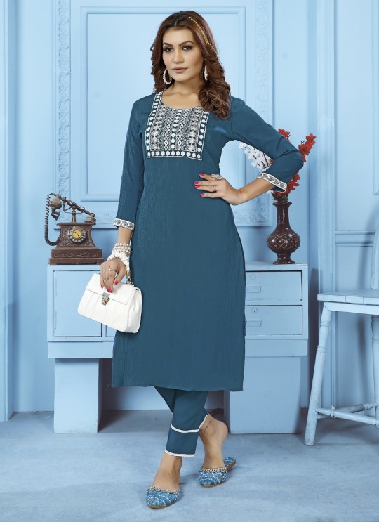 Teal Blue Cotton Readymade Salwar Kameez Embroidered GOLDY VOL-2 6524 A Teal Blue Cotton Readymade Salwar Kameez Embroidered GOLDY VOL-2 6524 A