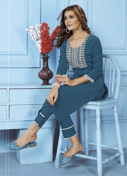 Teal Blue Cotton Readymade Salwar Kameez Embroidered GOLDY VOL-2 6524 A Teal Blue Cotton Readymade Salwar Kameez Embroidered GOLDY VOL-2 6524 A