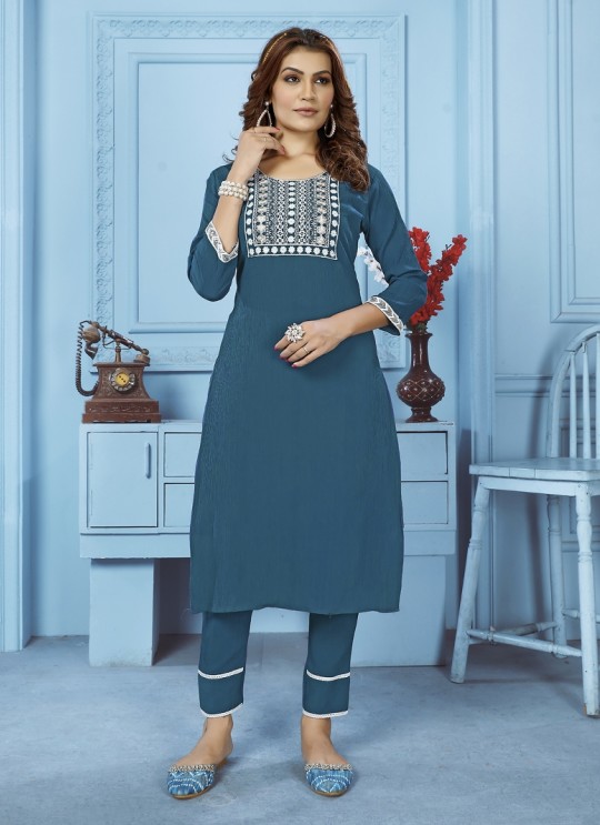 Teal Blue Cotton Readymade Salwar Kameez Embroidered GOLDY VOL-2 6524 A Teal Blue Cotton Readymade Salwar Kameez Embroidered GOLDY VOL-2 6524 A