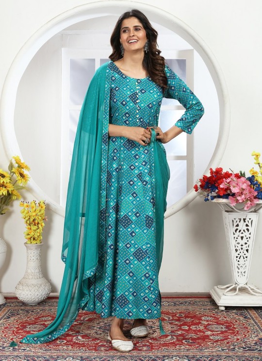 Rama Blue Rayon Readymade Anarkali Suits | Digital Print HONEY VOL-1 4112 Rama Blue Rayon Readymade Anarkali Suits | Digital Print HONEY VOL-1 4112