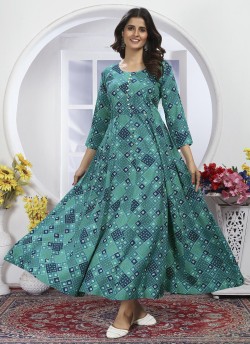 Rama Blue Rayon Readymade Anarkali Suits | Digital Print HONEY VOL-1 4112