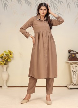 Brown Cotton Readymade Salwar Kameez | Embroidered & Digital Print ICE VOL-1 922
