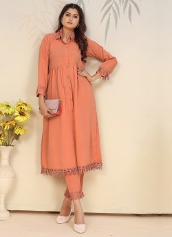 Orange Cotton Readymade Salwar Kameez | Embroidered & Digital Print ICE VOL-2 926