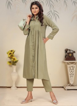 Olive Green Cotton Readymade Salwar Kameez | Embroidered & Digital Print ICE VOL-2 927