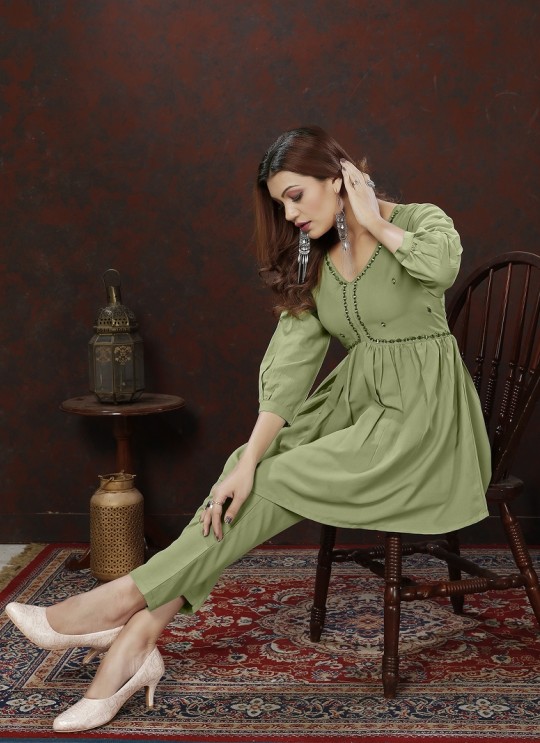 Pista Green Cotton Readymade Co-ord Set | Embroidered & Handwork Co-Ord Set Karigari 831 Pista Green Cotton Readymade Co-ord Set | Embroidered & Handwork Co-Ord Set Karigari 831