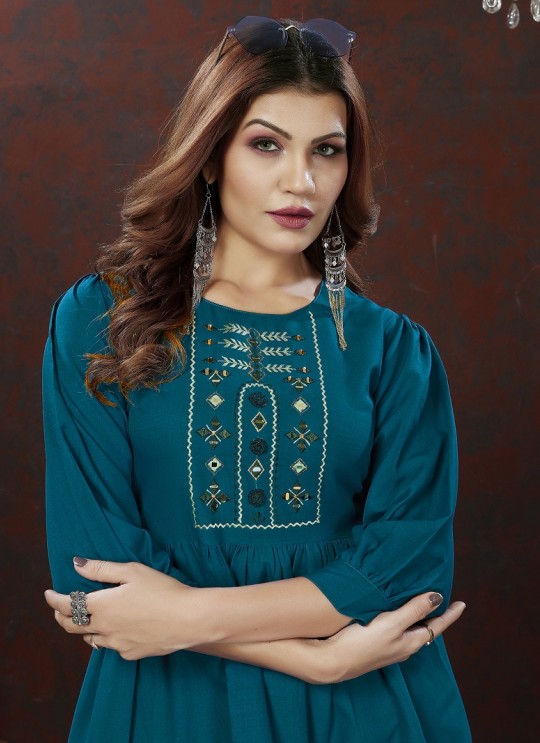 Teal Blue Cotton Readymade Co-ord Set | Embroidered & Handwork Co-Ord Set Karigari 832 Teal Blue Cotton Readymade Co-ord Set | Embroidered & Handwork Co-Ord Set Karigari 832