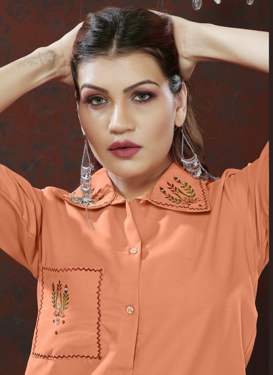 Peach Cotton Readymade Co-ord Set | Embroidered & Handwork Co-Ord Set Karigari 833 Peach Cotton Readymade Co-ord Set | Embroidered & Handwork Co-Ord Set Karigari 833