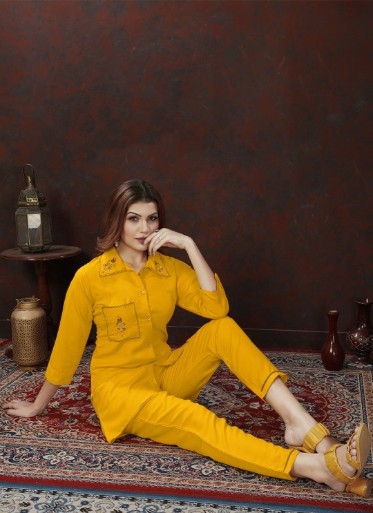 Mustard Cotton Readymade Co-ord Set | Embroidered & Handwork Co-Ord Set Karigari 834 Mustard Cotton Readymade Co-ord Set | Embroidered & Handwork Co-Ord Set Karigari 834