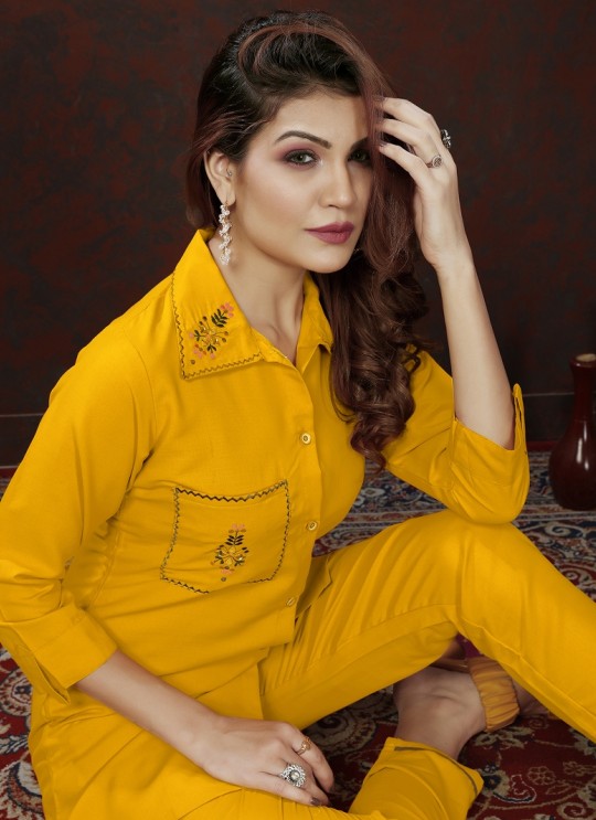 Mustard Cotton Readymade Co-ord Set | Embroidered & Handwork Co-Ord Set Karigari 834 Mustard Cotton Readymade Co-ord Set | Embroidered & Handwork Co-Ord Set Karigari 834