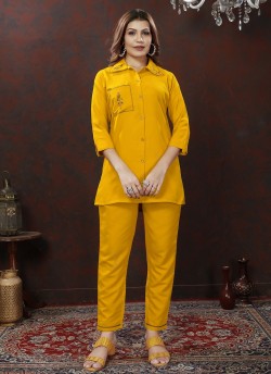 Mustard Cotton Readymade Co-ord Set | Embroidered & Handwork Co-Ord Set Karigari 834