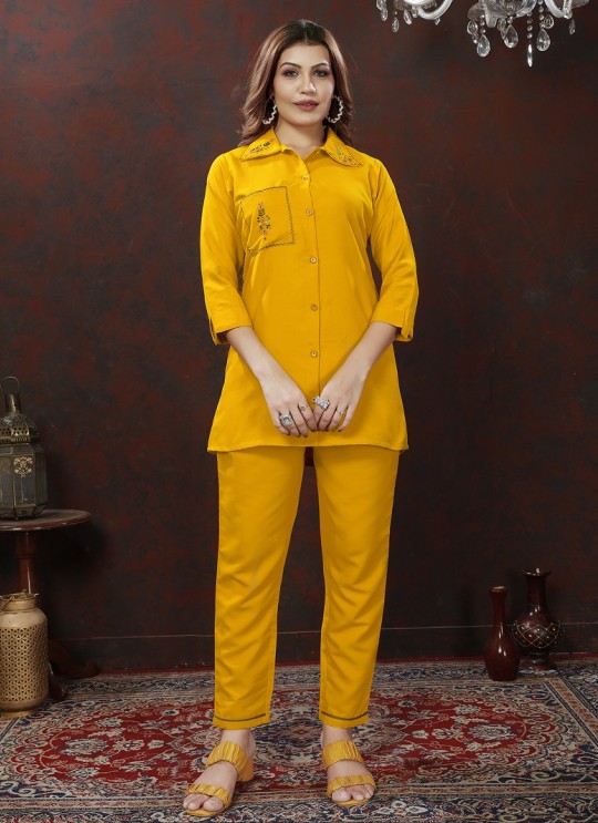 Mustard Cotton Readymade Co-ord Set | Embroidered & Handwork Co-Ord Set Karigari 834 Mustard Cotton Readymade Co-ord Set | Embroidered & Handwork Co-Ord Set Karigari 834