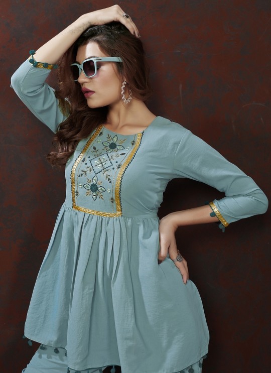 Sky Blue Cotton Readymade Co-ord Set | Embroidered & Handwork Co-Ord Set Karigari 835 Sky Blue Cotton Readymade Co-ord Set | Embroidered & Handwork Co-Ord Set Karigari 835