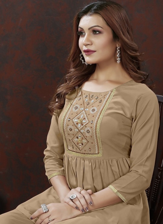 Light Coffee Cotton Readymade Co-ord Set | Embroidered & Handwork Co-Ord Set Karigari 836