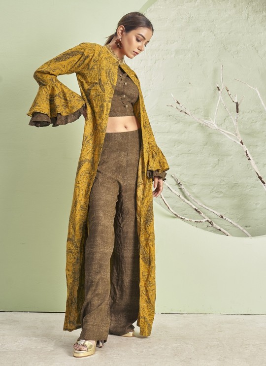 Brown Mustard Rayon Readymade Jacket | Digital Print LIGER 1271