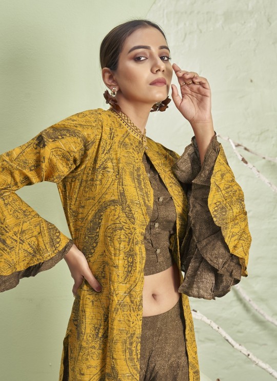 Brown Mustard Rayon Readymade Jacket | Digital Print LIGER 1271
