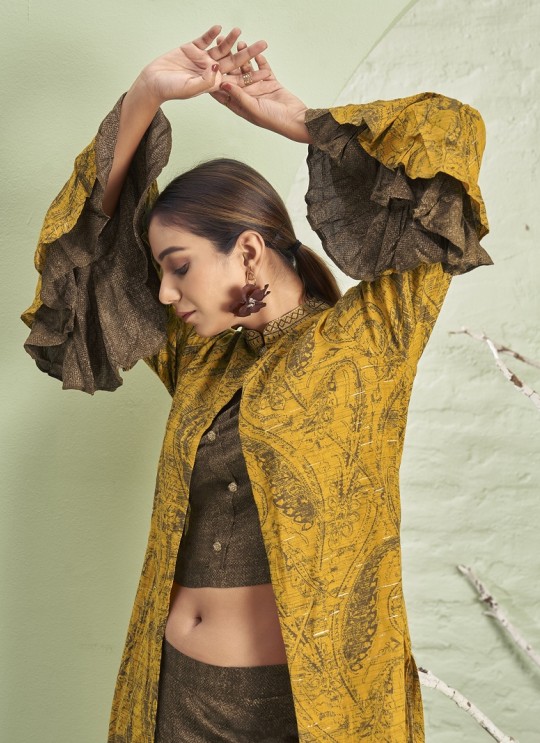 Brown Mustard Rayon Readymade Jacket | Digital Print LIGER 1271