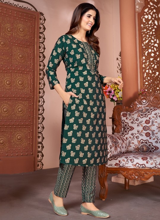 Green Silk Readymade Salwar Kameez | Embroidered & Digital Print MAGIC VOL-1 8494