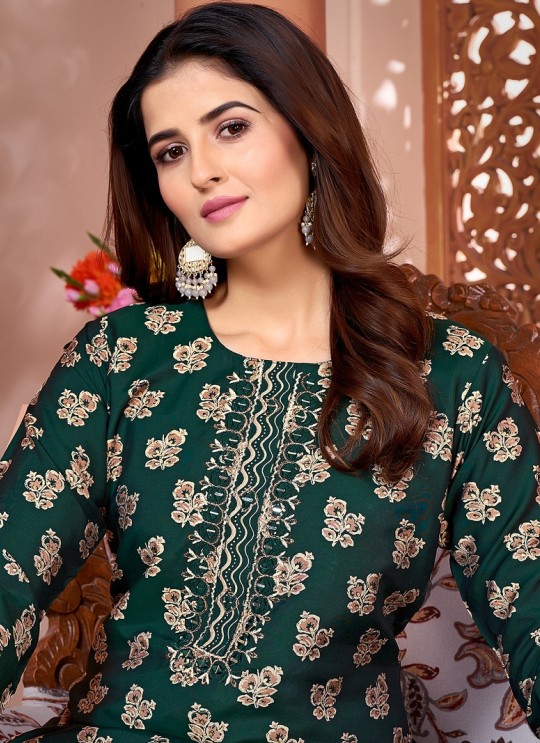 Green Silk Readymade Salwar Kameez | Embroidered & Digital Print MAGIC VOL-1 8494