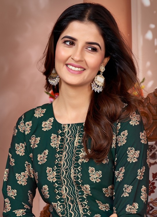 Green Silk Readymade Salwar Kameez | Embroidered & Digital Print MAGIC VOL-1 8494
