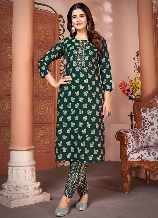 Green Silk Readymade Salwar Kameez | Embroidered & Digital Print MAGIC VOL-1 8494