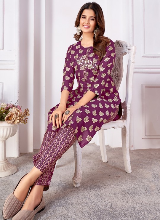 Purple Silk Readymade Salwar Kameez | Embroidered & Digital Print MAGIC VOL-1 8497