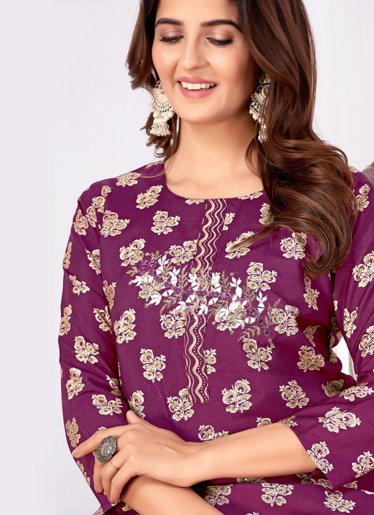 Purple Silk Readymade Salwar Kameez | Embroidered & Digital Print MAGIC VOL-1 8497