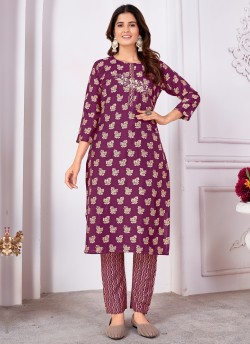 Purple Silk Readymade Salwar Kameez | Embroidered & Digital Print MAGIC VOL-1 8497