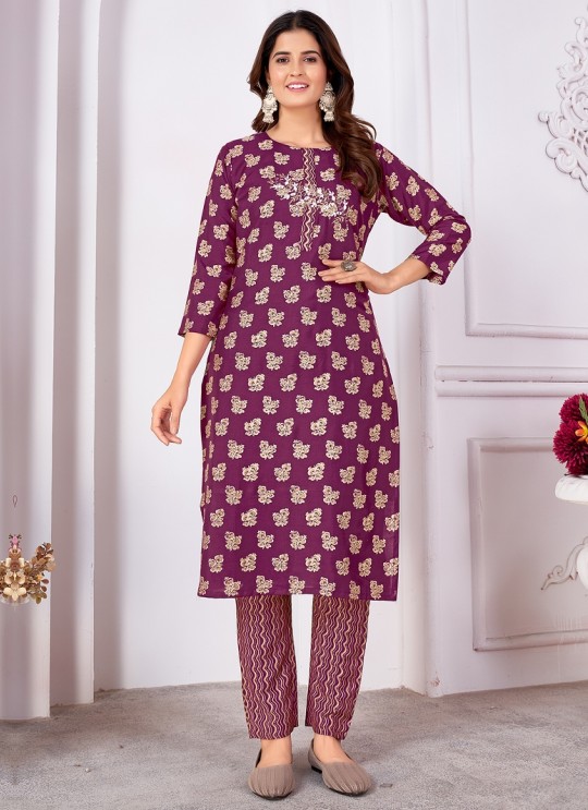 Purple Silk Readymade Salwar Kameez | Embroidered & Digital Print MAGIC VOL-1 8497