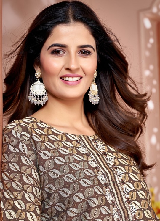 Brown Silk Readymade Salwar Kameez | Embroidered & Digital Print MAGIC VOL-2 8492