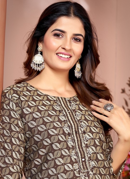 Brown Silk Readymade Salwar Kameez | Embroidered & Digital Print MAGIC VOL-2 8492