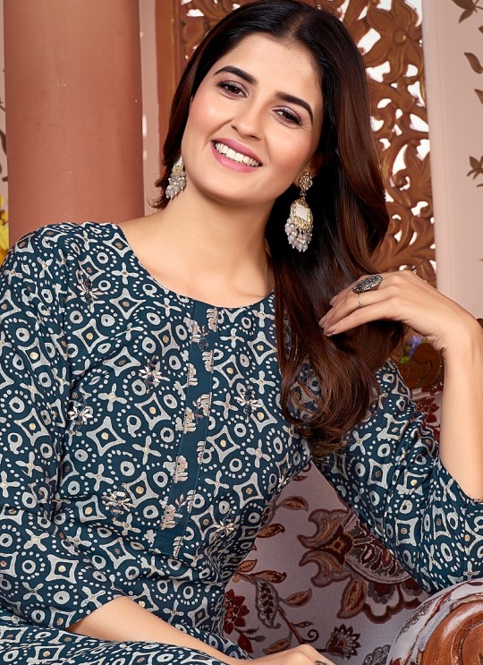 Sea Blue Silk Readymade Salwar Kameez | Embroidered & Digital Print MAGIC VOL-2 8493