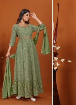 Light Green Faux Georgette Readymade Anarkali Suits | Embroidered MAHEK VOL-1 1462