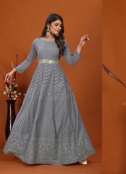 Grey Faux Georgette Readymade Anarkali Suits | Embroidered MAHEK VOL-1 1463