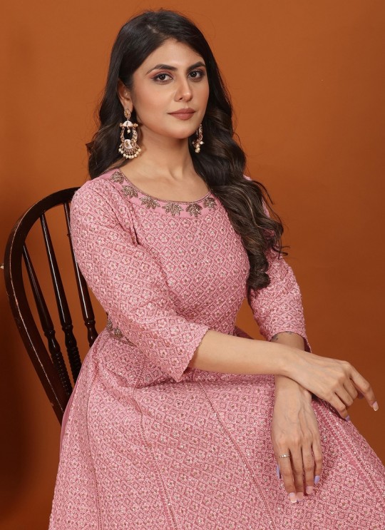 Pink Faux Georgette Readymade Anarkali Suits | Embroidered MAHEK VOL-1 1461 Pink Faux Georgette Readymade Anarkali Suits | Embroidered MAHEK VOL-1 1461