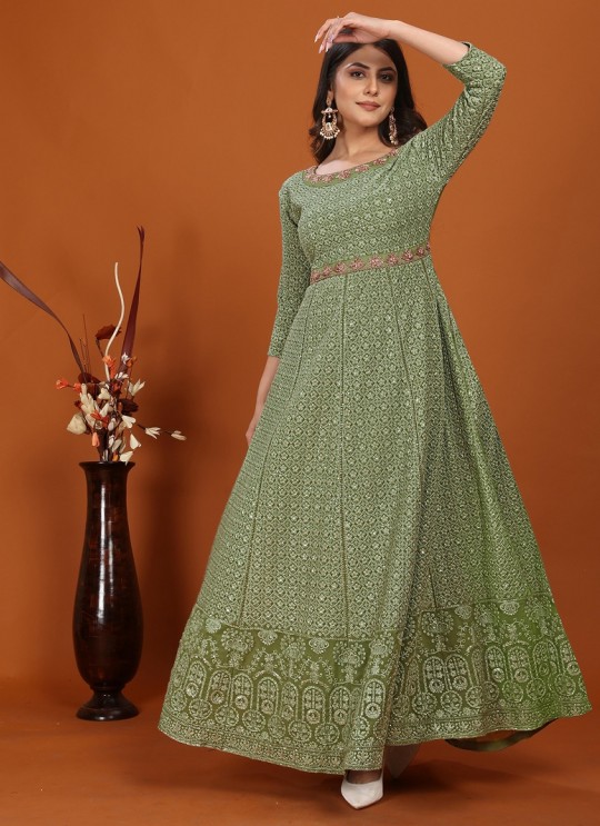 Light Green Faux Georgette Readymade Anarkali Suits | Embroidered MAHEK VOL-1 1462 Light Green Faux Georgette Readymade Anarkali Suits | Embroidered MAHEK VOL-1 1462