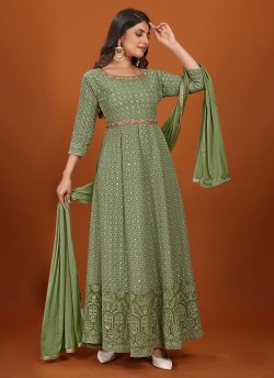 Light Green Faux Georgette Readymade Anarkali Suits | Embroidered MAHEK VOL-1 1462