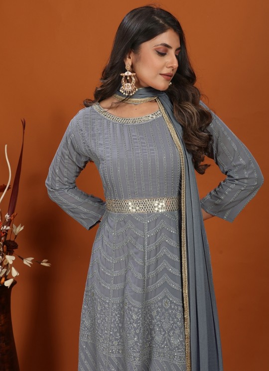 Grey Faux Georgette Readymade Anarkali Suits | Embroidered MAHEK VOL-1 1463