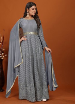 Grey Faux Georgette Readymade Anarkali Suits | Embroidered MAHEK VOL-1 1463
