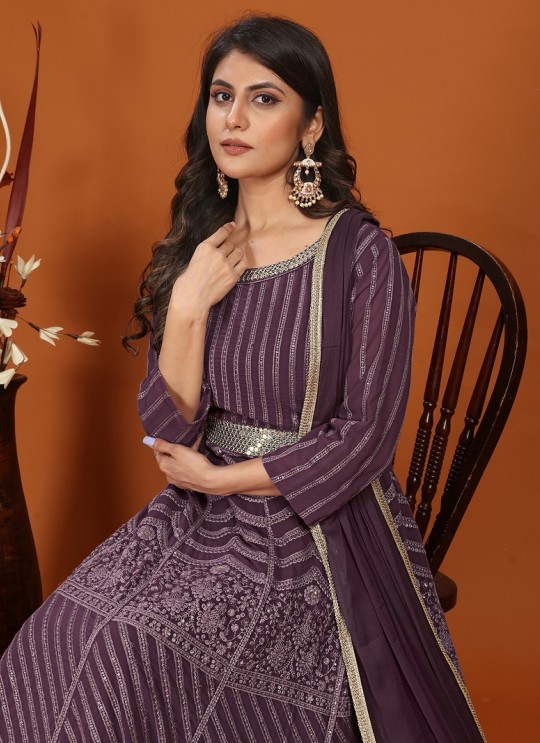 Wine Faux Georgette Readymade Anarkali Suits | Embroidered MAHEK VOL-1 1464 Wine Faux Georgette Readymade Anarkali Suits | Embroidered MAHEK VOL-1 1464