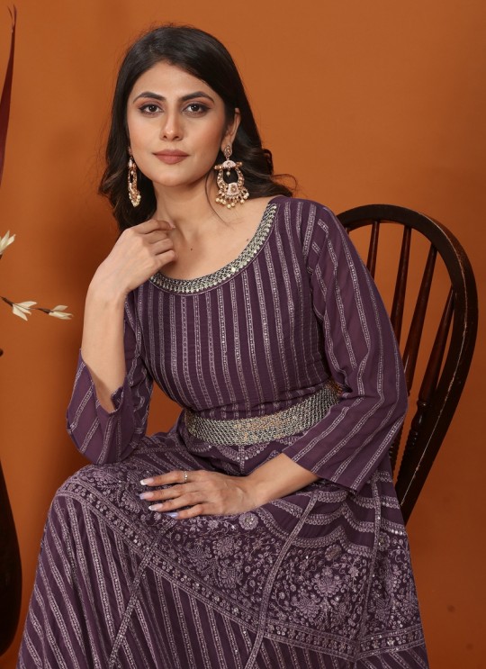 Wine Faux Georgette Readymade Anarkali Suits | Embroidered MAHEK VOL-1 1464 Wine Faux Georgette Readymade Anarkali Suits | Embroidered MAHEK VOL-1 1464