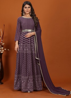 Wine Faux Georgette Readymade Anarkali Suits | Embroidered MAHEK VOL-1 1464