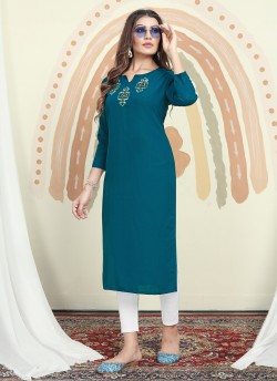 Teal Blue Cotton Readymade Kurti | Embroidered MIRROR VOL-1 662