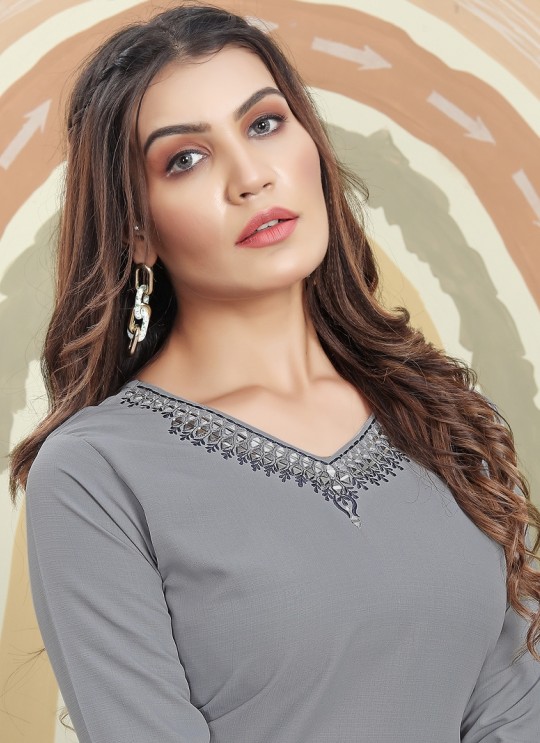 Grey Cotton Readymade Kurti | Embroidered MIRROR VOL-1 664