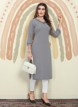 Grey Cotton Readymade Kurti | Embroidered MIRROR VOL-1 664