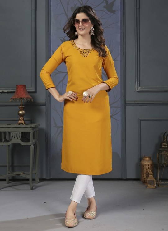 Mustard Cotton Readymade Kurti with Pant and Embroidery from MIRROR VOL-2 Without Pent 668 Mustard Cotton Readymade Kurti with Pant and Embroidery from MIRROR VOL-2 Without Pent 668