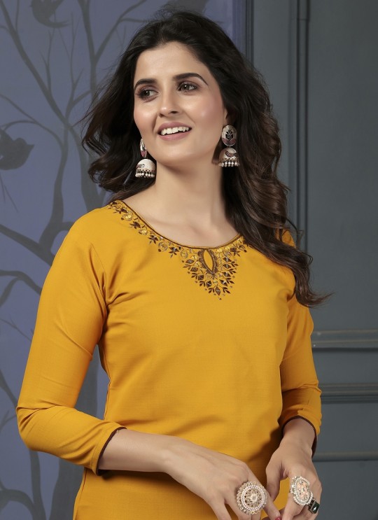 Mustard Cotton Readymade Kurti with Pant and Embroidery from MIRROR VOL-2 Without Pent 668 Mustard Cotton Readymade Kurti with Pant and Embroidery from MIRROR VOL-2 Without Pent 668