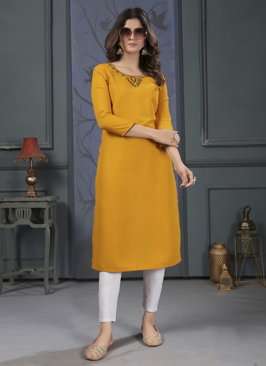 Mustard Cotton Readymade Kurti with Pant and Embroidery from MIRROR VOL-2 Without Pent 668 Mustard Cotton Readymade Kurti with Pant and Embroidery from MIRROR VOL-2 Without Pent 668